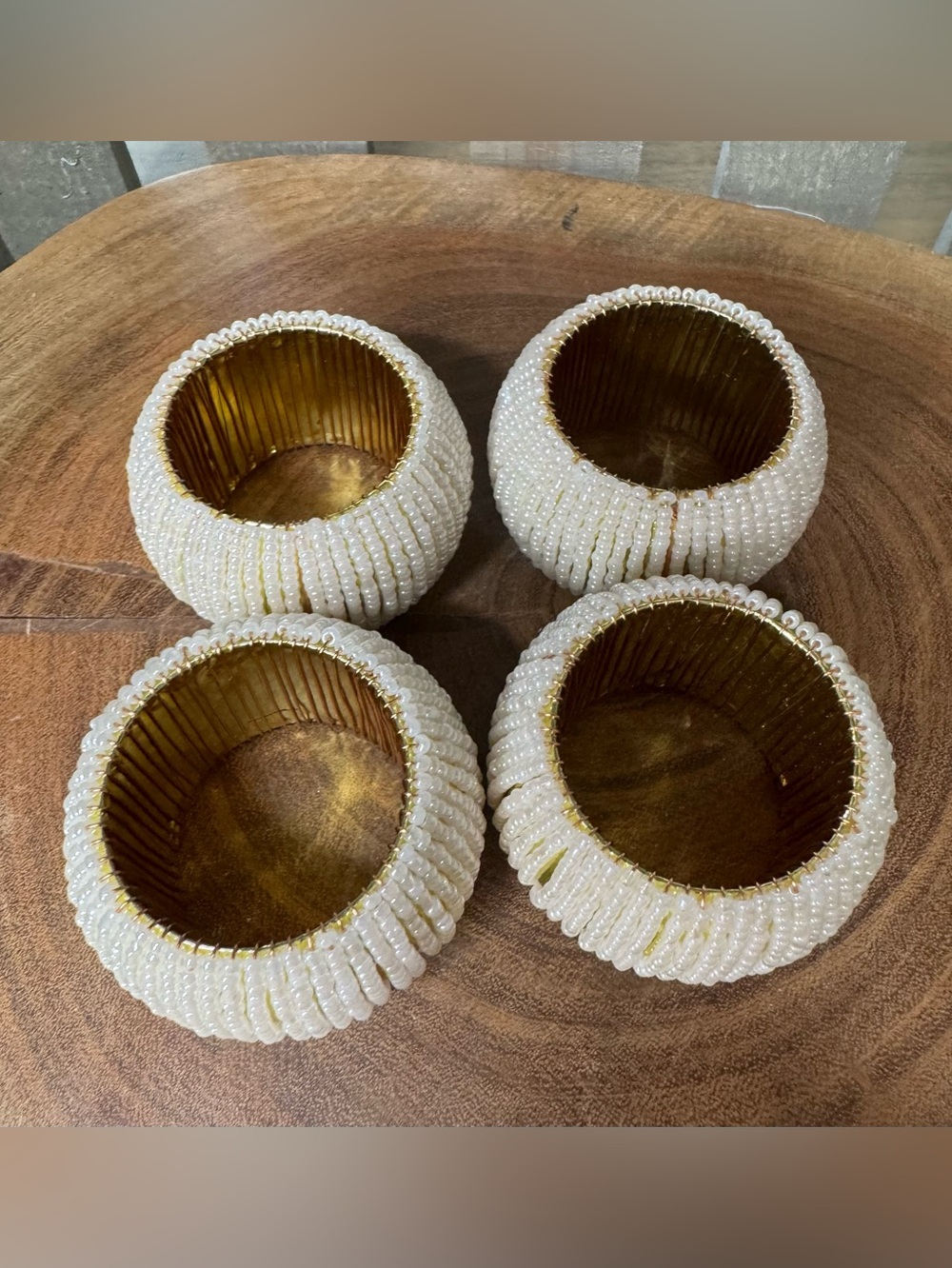 Target Brand Beaded Ivory Pearl Napkin Rings - Set of 4 NWT